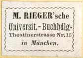 M. Rieger, Universit.-Buchhandlung, Munich, Germany (27mm x 19mm). Courtesy of Robert Behra.