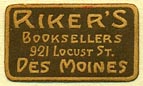 Riker's, Booksellers, Des Moines, Iowa (22mm x 13mm). Courtesy of Donald Francis.