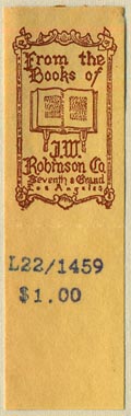 J.W. Robinson Co., Los Angeles, California (19mm x 34mm, without tear-off).