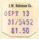J.W. Robinson Co., Los Angeles, California (19mm x 19mm). Courtesy of Donald Francis.