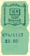 J.W. Robinson Co., Los Angeles, California (19mm x 19mm, without tear-off). Courtesy of Donald Francis.