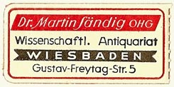 Martin Sändig, Wissenschaftl. Antiquariat, Wiesbaden, Germany (39mm x 19mm). Courtesy of S. Loreck.