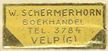 W. Schermerhorn, Boekhandel, Velp, Netherlands (25mm x 11mm, ca.1940s).