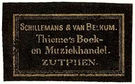 Schillemans & van Belkum, Thieme's Boek- en Muziekhandel, Zutphen, Netherlands (32mm x 18mm). Courtesy of S. Loreck.