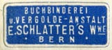 E. Schlatter's Wwe. [?], Buchbinderei u. Vergolde-Anstalt, Bern, Switzerland (26mm x 11mm, ca.1925). Courtesy of Robert Behra.