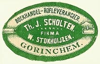 Thomas J. Scholten, Boekhandel - Hofleverancier (Firma W. Stokhuijzen), Gorinchem, Netherlands (33mm x 20mm). Courtesy of S. Loreck.