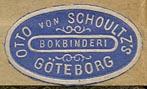 Otto von Schoultz's Bokbinderi, Goteborg, Sweden (24mm x 14mm, ca.1883?).