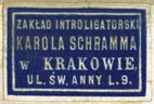 Karol Schramm, Zaklad Introligatorski [binder?], Kraków, Poland (23mm x 16mm). Courtesy of Robert Behra.