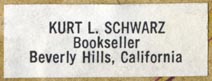 Kurt L. Schwarz, Bookseller, Beverly Hills, California (34mm x 12mm). Courtesy of Robert Behra.