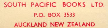 South Pacific Books, Auckland, New Zealand (58mm x 14mm, ca.1959). Courtesy of Robert Behra.