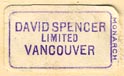 David Spencer, Ltd, Vancouver BC, Canada (19mm x 11mm, ca.1933).