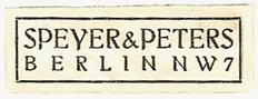 Speyer & Peters, Berlin, Germany (37mm x 14mm, ca.1925). Courtesy of Michael Kunze.