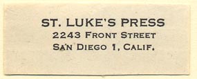 St. Luke's Press, San Diego, California (45mm x 17mm). Courtesy of Donald Francis.