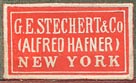 G.E. Stechert & Co. (Alfred Hafner), New York (red/ivory, 22mm x 13mm), ca.1930