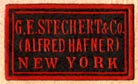 G.E. Stechert & Co. (Alfred Hafner), New York  (black/red, 22mm x 13mm)