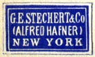 G.E. Stechert & Co. (Alfred Hafner), New York  (blue/ivory, 22mm x 13mm)