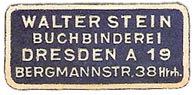 Walter Stein, Buchbinderei, Dresden, Germany (approx 31mm x 15mm, ca.1910). Courtesy of Michael Kunze.