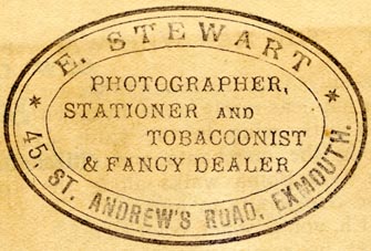 E. Stewart, Exmouth, England (56mm x 37mm, after 1905). Courtesy of Robert Behra.