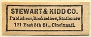 Stewart & Kidd Co., Publishers, Booksellers, Stationers, Cincinnati, Ohio (29mm x 11mm). Courtesy of Donald Francis.