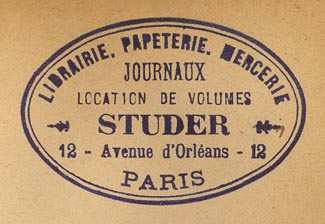 Studer: Librairie, Papeterie, Mercerie, Paris, France (49mm x 31mm, late 19th/early 20th).