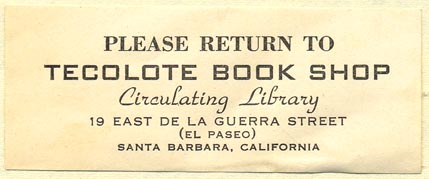 Tecolote Bookshop, Santa Barbara, California (70mm x 28mm). Courtesy of Donald Francis.
