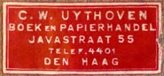 C.W. Uythoven, Boek en Papierhandel, The Hague, Netherlands (31mm x 14mm, ca.1921). Courtesy of Robert Behra.