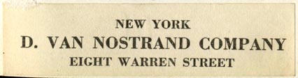 D. Van Nostrand Co., New York, NY (70mm x 18mm). Courtesy of Robert Behra.