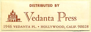 Vedanta Press, Hollywood, California (50mm x 16mm). Courtesy of Donald Francis.