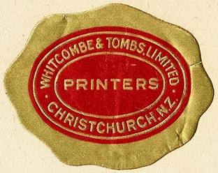 Whitcombe & Tombs, Printers, Christchurch, New Zealand (50mm x 40mm). Courtesy of S. Loreck.