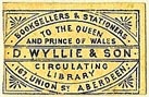 D. Wyllie & Son, Booksellers & Stationers, Aberdeen, Scotland (22mm x 14mm, ca.1870s?). Courtesy of S. Loreck.