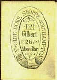 Ye Olde Boke Shoppe (H.M. Gilbert / Henry March Gilbert & Son / Gilbert & Co.), est.1860, Southampton, England (19mm x 27mm). Courtesy of Robert Behra.