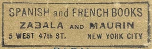 Zabala and Maurin, Spanish and French Books, New York, NY (51mm x 16mm, ca.1939)