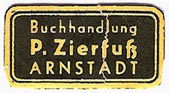 P. Zierfuss, Buchhandlung, Arnstadt, Germany (27mm x 14mm, ca.1950). Courtesy of Michael Kunze.