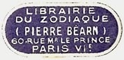 Librairie du Zodiaque, Pierre Bearn, Paris, France (29mm x 13mm). Courtesy of S. Loreck.