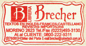 Librer�a Brecher, Mar del Plata, Argentina (45mm x 23mm, c.1997). Courtesy of Mario Martin.