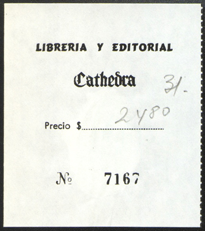 Librería y Editorial Cathedra, Buenos Aires, Argentina (62mm x 73mm, c.1980). Courtesy of Mario Martin.