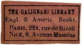 The Galignani Library, Paris & Nice, France (28mm x 15mm, c.1905). Courtesy of Steve Trussel.