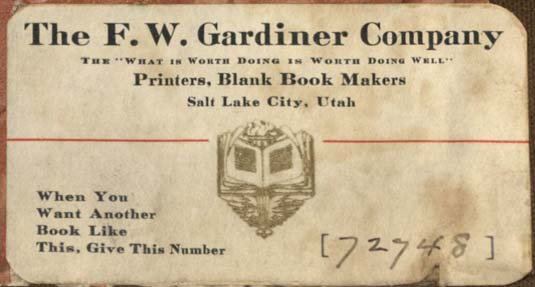 The F.W. Gardiner Company, Salt Lake City, Utah (88mm x 47mm, c.1935). Courtesy of Robert Behra.