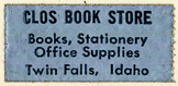Clos Book Store, Twin Falls, Idaho (26mm x 12mm, c.1955).