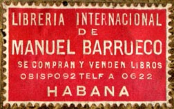 Libreria Internacional de Manuel Barrueco, Havana, Cuba (41mm x 26mm, early 20th c.?)