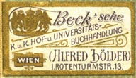 Beck'sche Universitäts-Buchhandlung [Alfred Hölder], Vienna, Austria (32mm x 18mm, ca.1909). Courtesy of R. Behra.