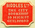 Biddles, Ltd., The City Bookshop, Guildford, England (15mm x 19mm)