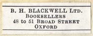 B.H. Blackwell, Oxford, England (30mm x 11mm)