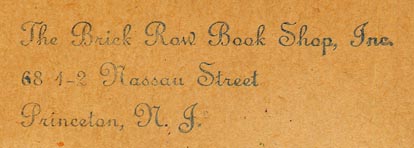 The Brick Row Book Shop, Princeton, New Jersey (inkstamp, 63mm x 18mm, ca.1920s-30s)