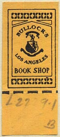 Bullocks Book Shop, Los Angeles, California (19mm x 46mm, with tear-off)
