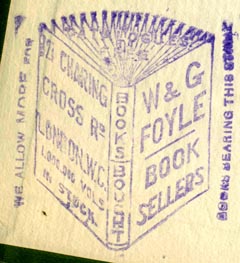 W. & G. Foyle, Book Sellers, London, England (36mm x 41mm, after 1909)