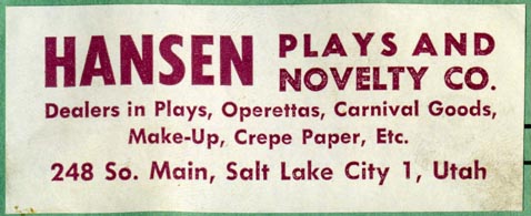 Hansen Plays and Novelty Co., Salt Lake City, Utah (80mm x 32mm)