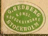 G.Hedberg, Kongl. Hofbokbindare, Stockholm, Sweden (15mm x 11mm, ca.1908?)