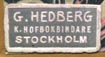 G.Hedberg, Kongl. Hofbokbindare, Stockholm, Sweden (16mm x 8mm, ca.1913)