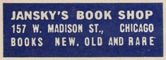 Jansky's Book Shop, Chicago, Illinois (38mm x 13mm).